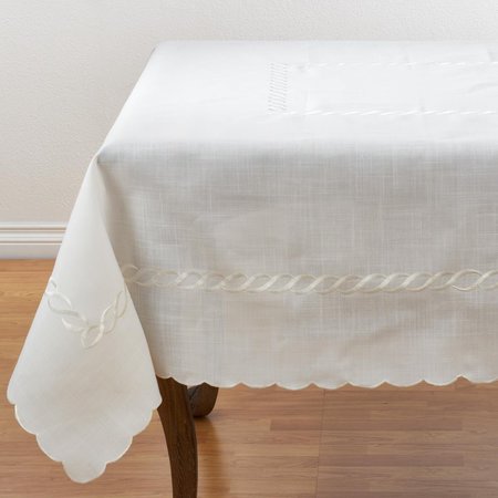 SARO LIFESTYLE SARO  67 in. Embroidered Braid Design Tablecloth - White 1064.W67S